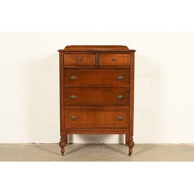 Berkey & Gay Style Antique French Regency Louis XVI Walnut Highboy Dresser, Circa 1930s For Sale - Image 14 of 14