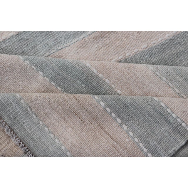 Vintage Turkish Kilim Runner With Soft Blue and Ivory Stripes For Sale - Image 10 of 11