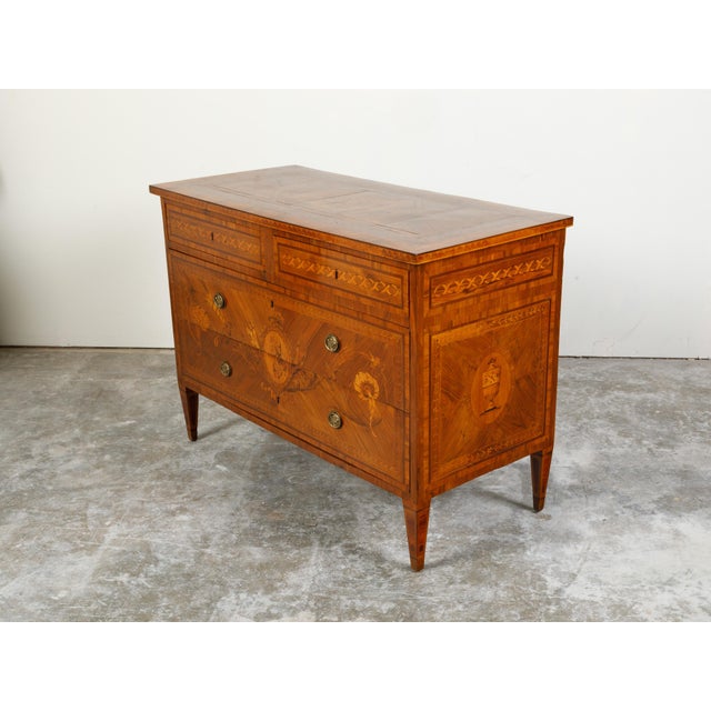 Italian Neoclassical Period 1800s Fruitwood Four-Drawer Commode with Marquetry For Sale - Image 11 of 12