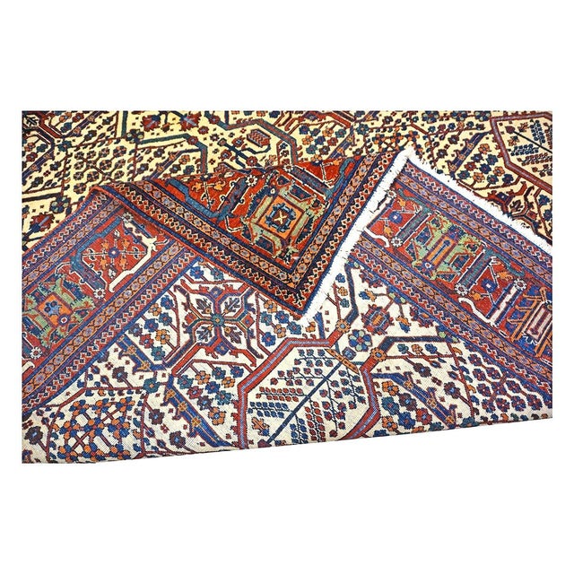 Red Antique Persian Joshagan 7X10 Red, Navy & Ivory Handmade Area Rug #1140490 For Sale - Image 8 of 9