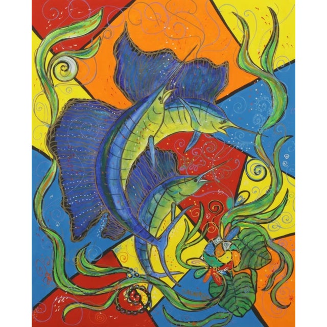 Expressionist Sailfish Oil Painting Framed, 2000 by Emilio Sauma For Sale - Image 10 of 16