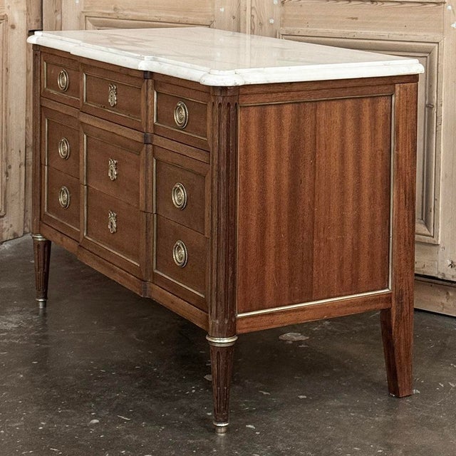 Antique French Louis XVI Mahogany Commode With Carrara Marble For Sale - Image 9 of 14