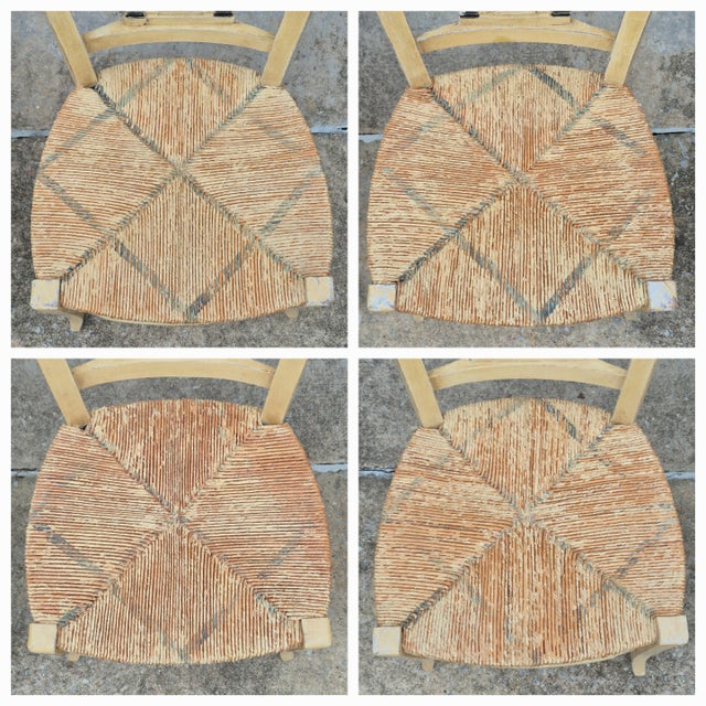 Late 19th Century French Provençal Directoire Painted Carved Back Rush Seat Dining Chairs, Set of 8 For Sale - Image 11 of 16