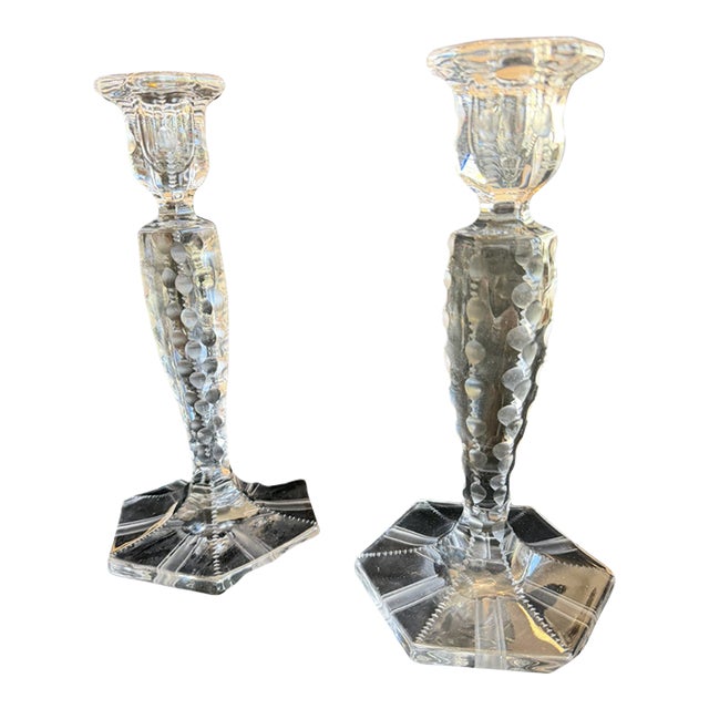 Antique American Brilliant Glass Candle Holders Pair For Sale