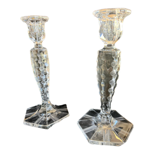 Antique American Brilliant Glass Candle Holders Pair