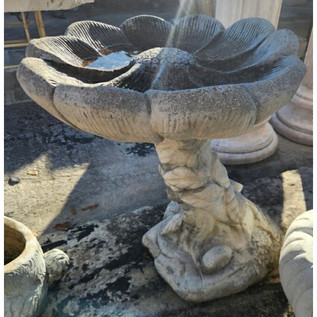 Vintage Boho Cast Concrete Flower Bird Bath For Sale - Image 9 of 10