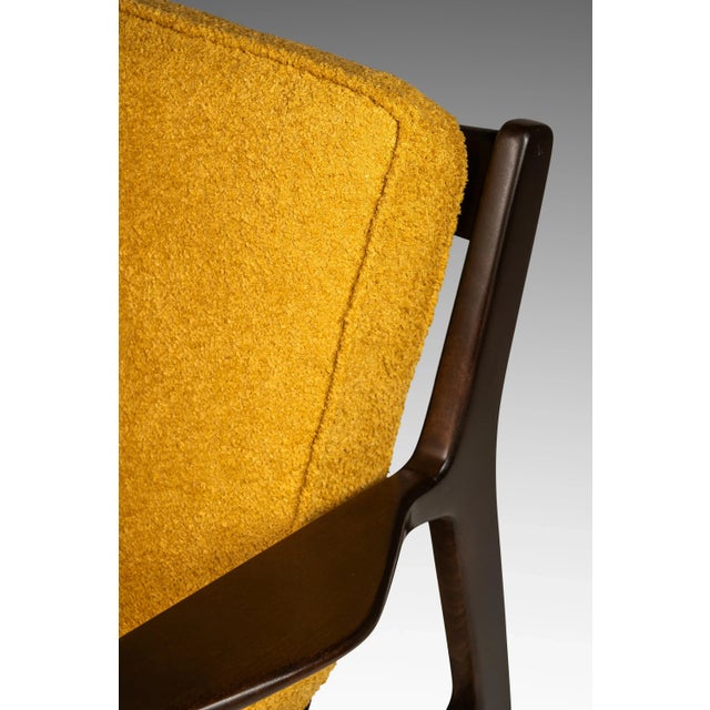 Yellow Danish Mid-Century Modern Model 596 Lounge Chair in Beech & Bouclé Attributed to Lawrence Peabody & Ib Kofod Larsen for Selig, Denmark, C. 1950's For Sale - Image 8 of 12
