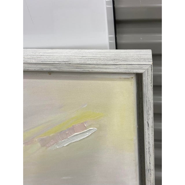 Modern oil painting on canvas in soft blended colors entitled 'California Dreaming'. Custom framed in rustic white with...