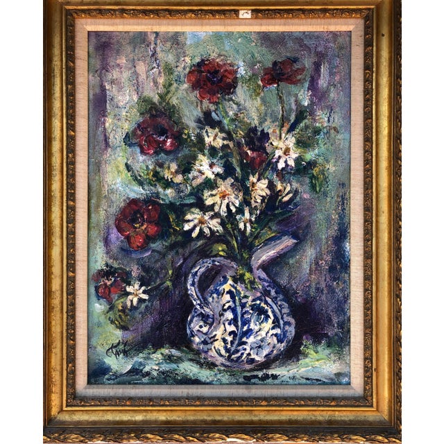 Mid Century Modern Heavy Impasto Floral Still Life Oil Painting c.1950s A brilliant original oil painting by a mystery...