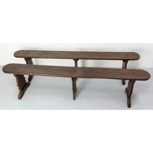 Set of Antique French Chestnut Benches, 1900s For Sale - Image 3 of 12