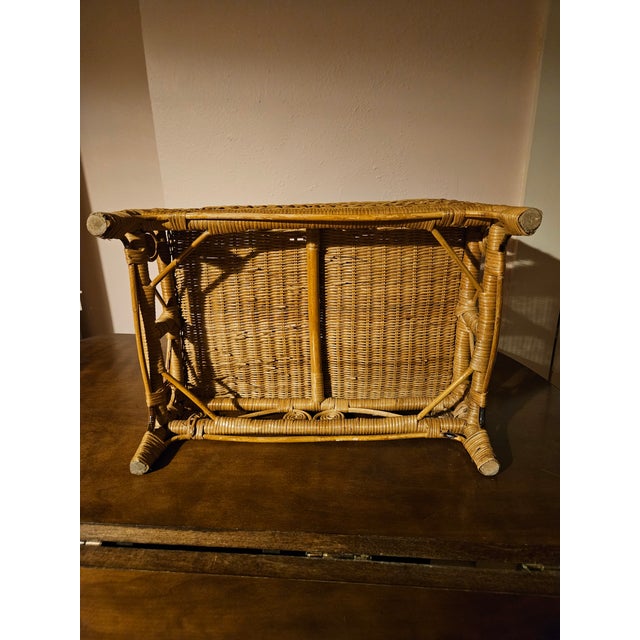 Wood 1960s American Victorian Natural Wicker Magazine Stand For Sale - Image 7 of 8