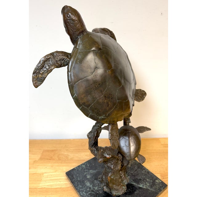 Monumental Bronze Sea Turtle Sculpture on Marble Base, Late 20th Century For Sale - Image 13 of 18
