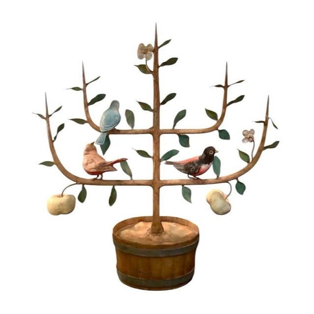 Mid 20th Century Vintage Italian Tole Espalier / Espaliered Tree Sculpture, Fruit Tree, Birds, Blossoms, & Apples, Manner of Mottahedeh For Sale - Image 5 of 8