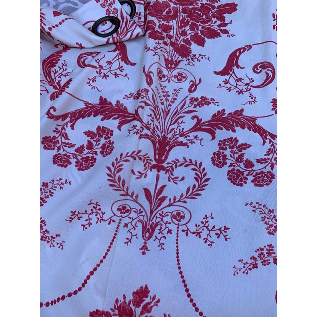 1980s Vintage 1980s Laura Ashley Red Toile Flower Bouquet Curtains- a Pair For Sale - Image 5 of 12