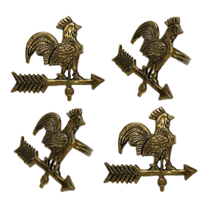 Late 20th Century Brass Rooster Weathervane Napkin Rings, Set of 4