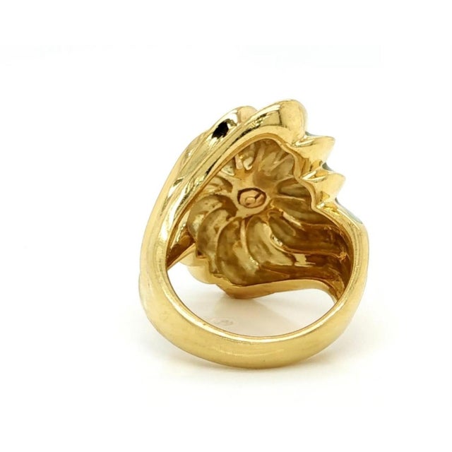 Contemporary Diamond Enamel Floral Swirl Ring 18k Yellow Gold Size 7 For Sale - Image 3 of 4