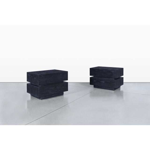 Mid-Century Modern Vintage Black Cerused Nightstands by Steve Chase For Sale - Image 3 of 14
