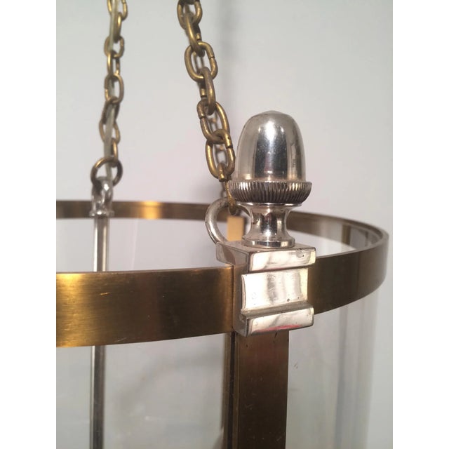 Neoclassical Brass & Silver Plated Lantern with Strong Rounded Faux-Glass Plast For Sale - Image 10 of 13