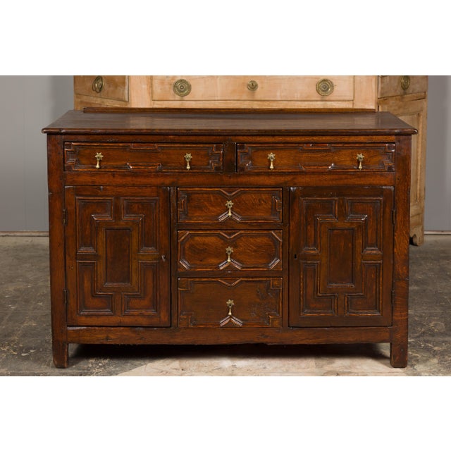 English 19th Century Oak Dresser Base with Geometric Front, Drawers and Doors For Sale - Image 10 of 12