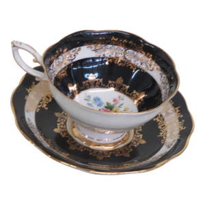 Royal Standard Fine Bone China Teacup Pink Cabbage Rose Black Gold 4412b