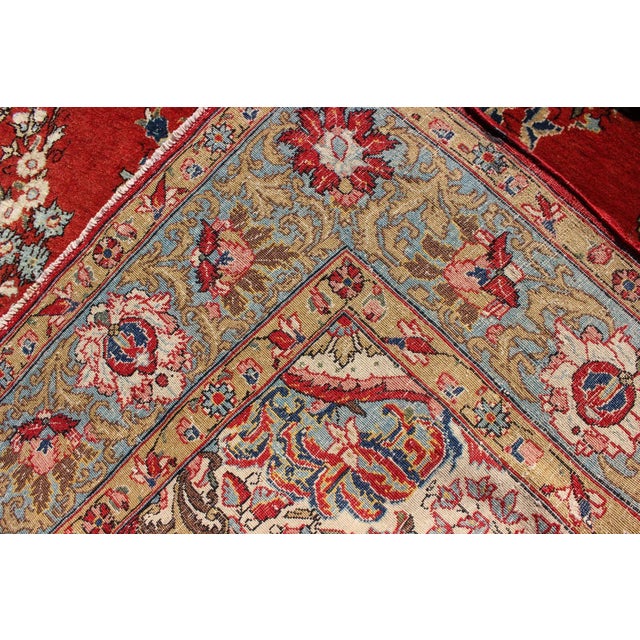 Textile Fine Qum Rug With Red, Light Blue, Light Green, Navy and Brown For Sale - Image 7 of 8