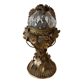 Vintage Crystal and Gilt Bronze Hollywood Regency Table Lighter For Sale