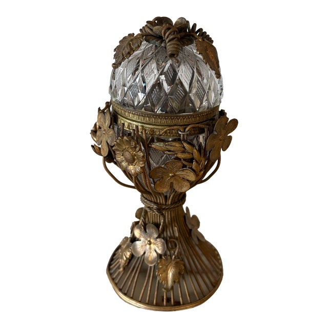 Vintage Crystal and Gilt Bronze Hollywood Regency Table Lighter For Sale