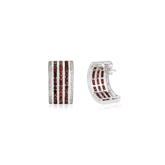 Contemporary Channel Set Garnet & Zircon Earrings in Solid Silver for Her, A Pair For Sale - Image 3 of 11