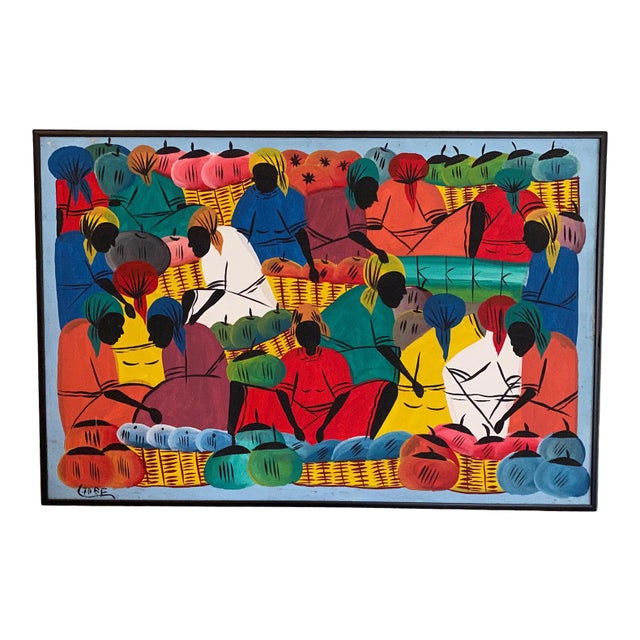 Caribbean Art Oil on Canvas Painting Signed, Framed For Sale