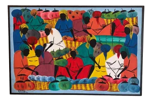 Caribbean Art Oil on Canvas Painting Signed, Framed