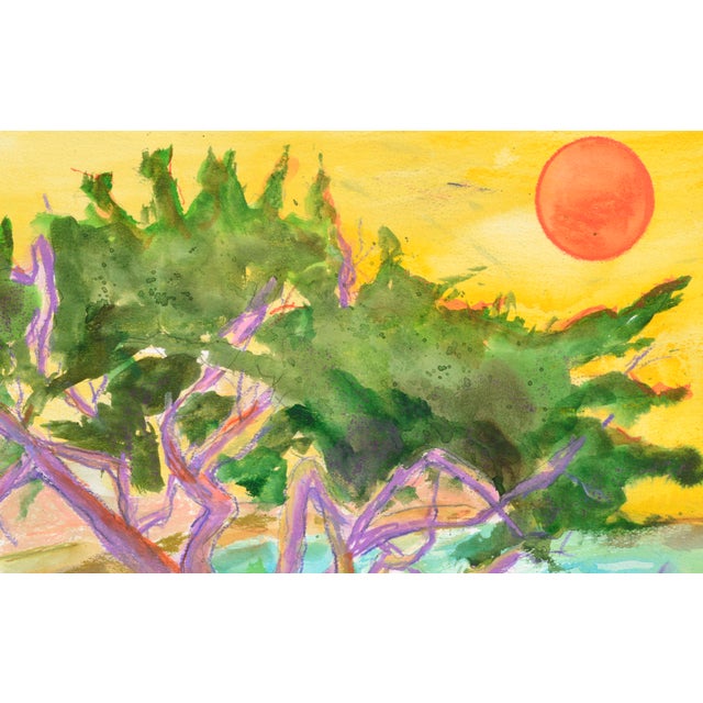 Karen Druker "Purple Cypress" Modern Pastel Vertical Landscape Circa 2010 For Sale - Image 4 of 7