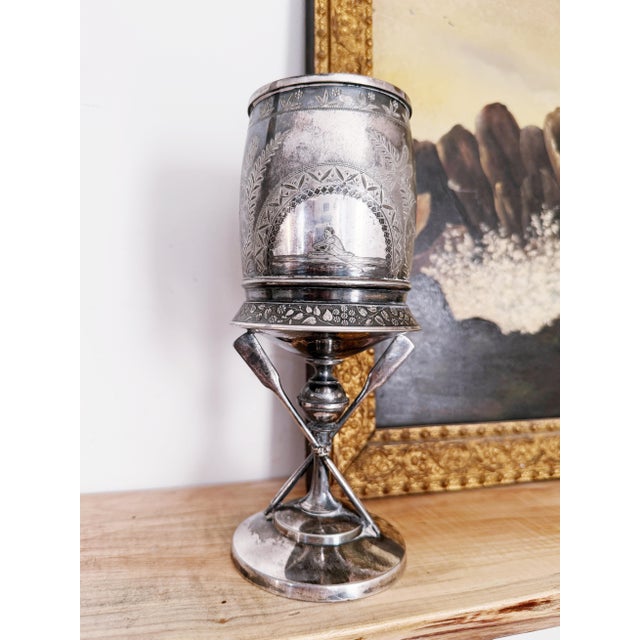 Silver 1888 Silver Plated Figural Chicago Navy Rowing Trophy For Sale - Image 8 of 10