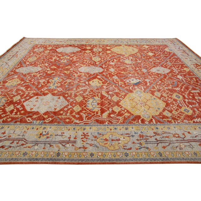 Early 21st Century Early 21st Century Modern Indian Tabriz Handmade Allover Wool Rug With Rust Field by Apadana For Sale - Image 5 of 7
