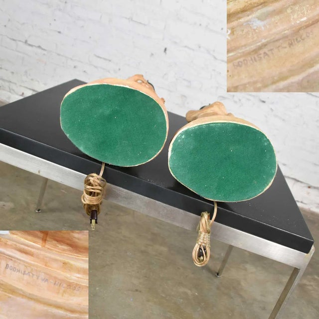 Vintage Hollywood Regency Asian Figural Lamps Style of James Mont W/ Black Tapered Shades - a Pair For Sale - Image 12 of 13