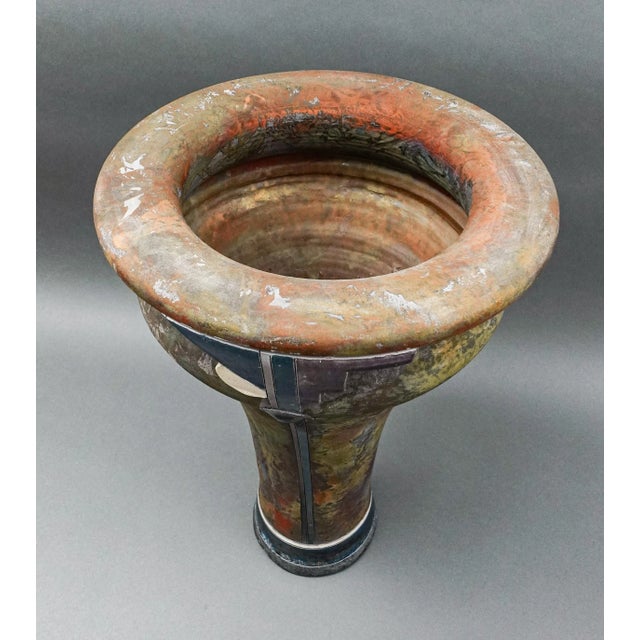 Mid 20th Century Robert Sunday Signed Monumental Raku Studio Art Pottery Sculpture Vase For Sale In Miami - Image 6 of 8