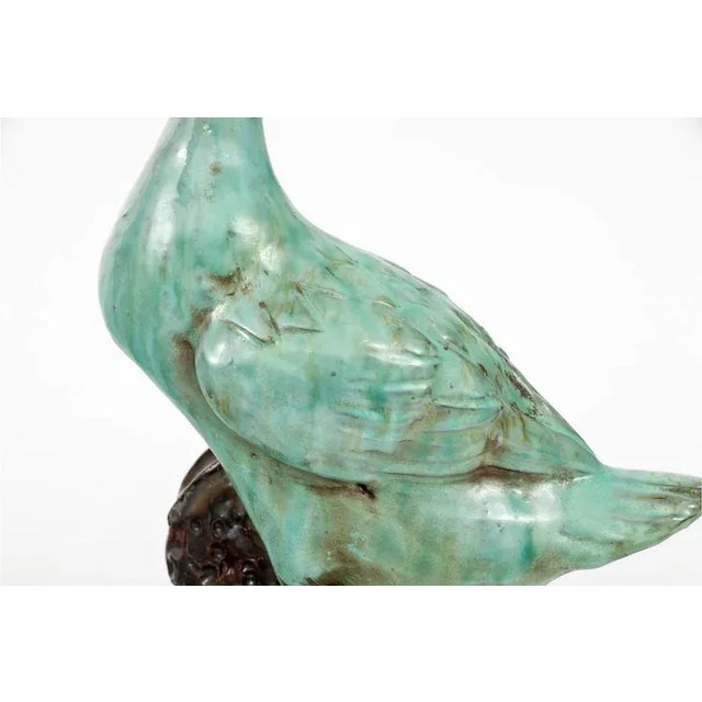 Antique Early 20th Century Qing Chinese Green Glazed Porcelain Duck Figure Table Lamp For Sale - Image 9 of 13