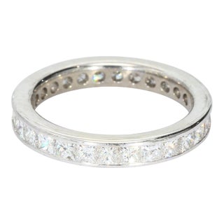 18k White Gold Eternity Band With Princess Cut Diamonds Size 6.5 For Sale