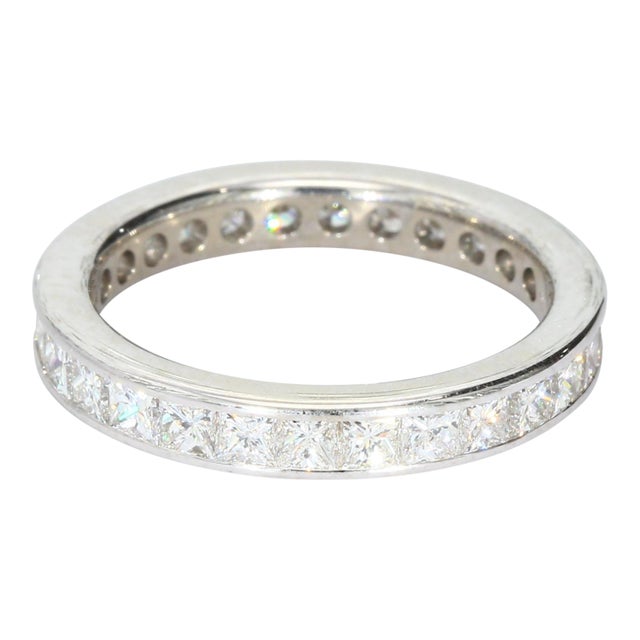 18k White Gold Eternity Band With Princess Cut Diamonds Size 6.5 For Sale