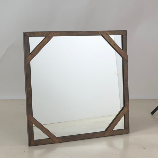 Metal 1960s Pair of Chic Patinated Brass Studded Mirrors by Sarried For Sale - Image 7 of 10