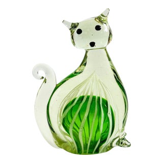 Large Vintage Art Glass Cat For Sale