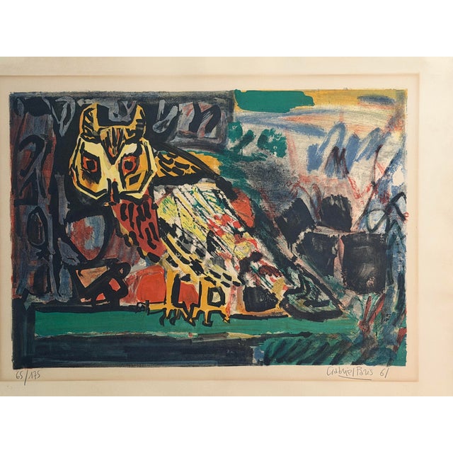 Mid-Century Gabriel Paris "La Chouette" Signed Lithograph (1961) - Custom Framed With Tru Vue Museum Glass For Sale - Image 4 of 11