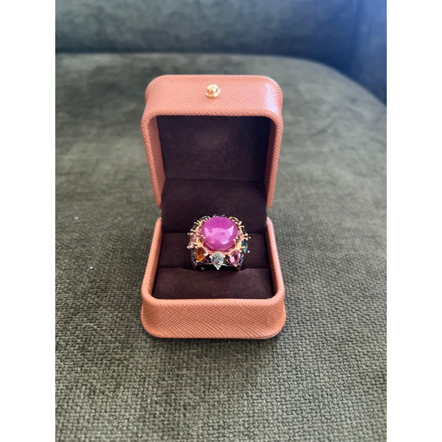 Bochic "Orient" Vintage Natural Ruby & Multi Tourmalines Ring Set In 18K Gold & For Sale - Image 17 of 18