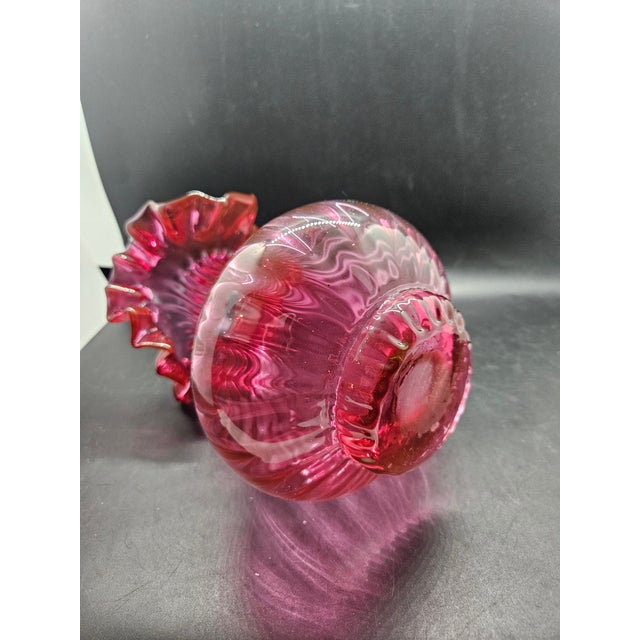 Fenton Art Glass Company Vintage Fenton Cranberry Art Glass Vase For Sale - Image 4 of 4