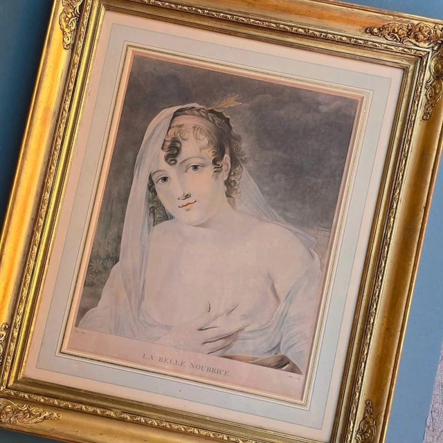 The beautiful nursery an 18th-century engraving of rare grace, titled the beautiful nourrice. The work portrays a young...