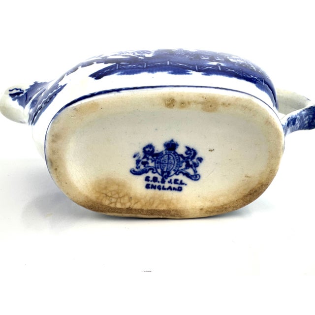Antique Early 20th Century English Blue & White Gravy Boat by Enoch Burn & John Edwin Leach For Sale - Image 9 of 10