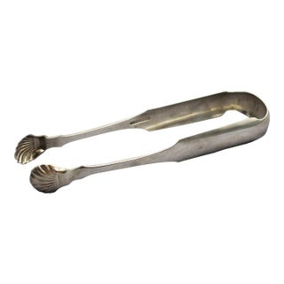 Circa 1830 American Fiddle Pattern Coin Silver Sugar Tongs by J. Peters For Sale