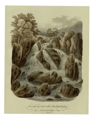 Waterfall near Capel Curig, Caernarvonshire, Wales, 1832, Watercolor