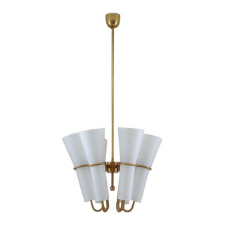 Pendant Light in Brass and Opaline Glass by Hans-Agne Jakobsson, 1950s For Sale