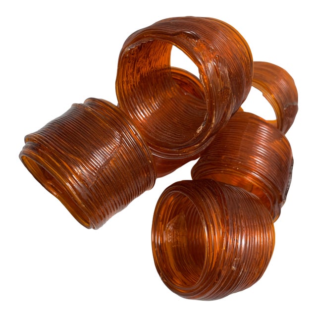 Vintage Orange Honey Toned Napkin Rings, Set of Six For Sale