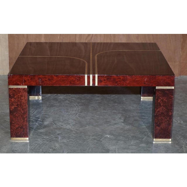 Modern Burr Walnut & Brass Inlay Coffee Table For Sale - Image 3 of 14